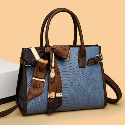Women's Contrasting Color Genuine Leather Bag