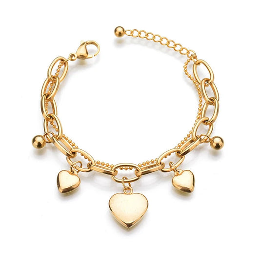Gold Heart Double Layer Bracelet