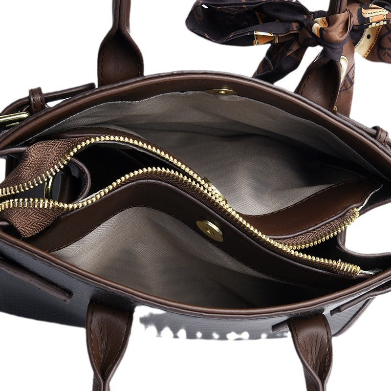 Women's Contrasting Color Genuine Leather Bag