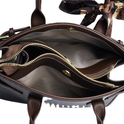 Women's Contrasting Color Genuine Leather Bag