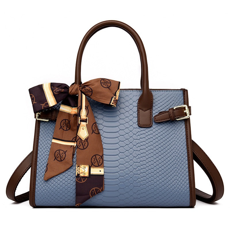 Women's Contrasting Color Genuine Leather Bag