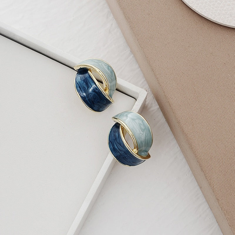 French Color Block Blue Earrings