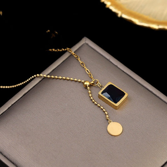 Black Gem Square Necklace