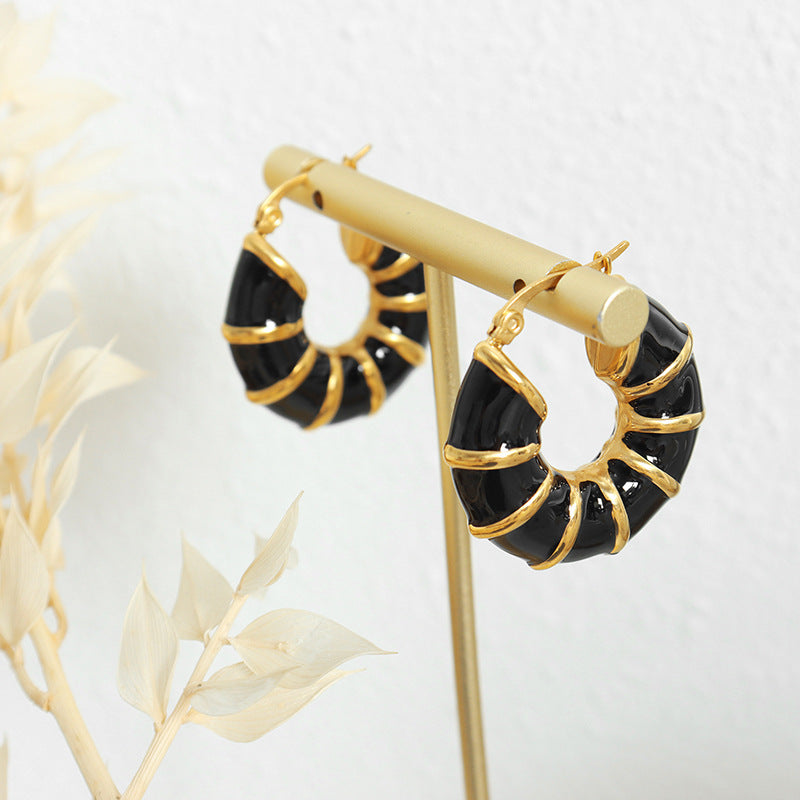 18K Gold Round Bamboo Earrings