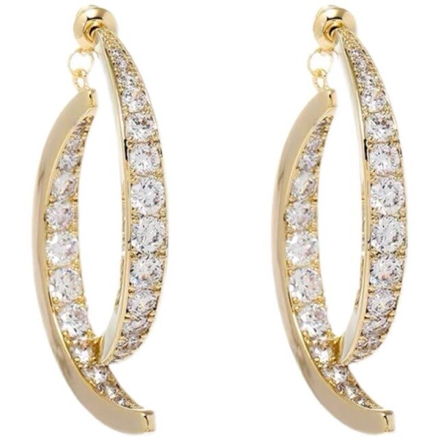 Cross Curved Crystal Diamon Earrings