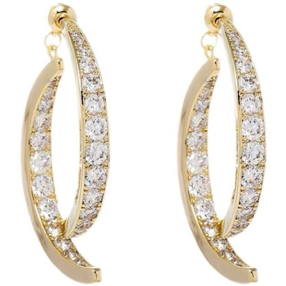 Cross Curved Crystal Diamon Earrings