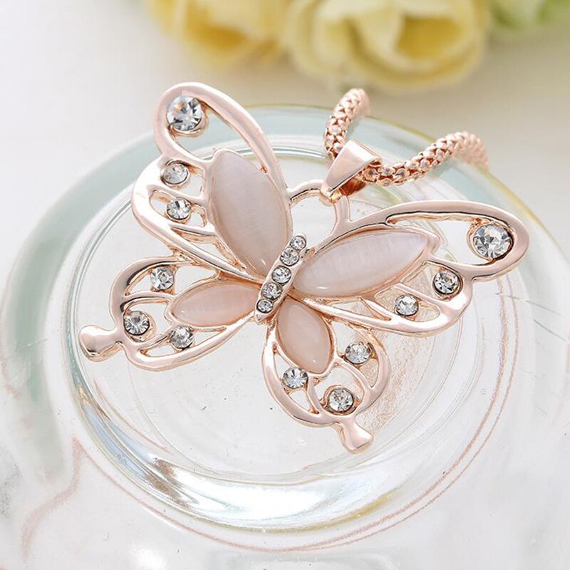 Gold Opal Butterfly Necklace