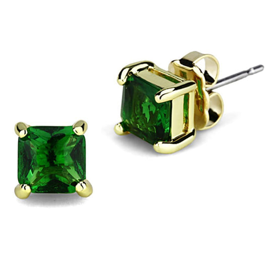 Gold Green Emerald Earrings
