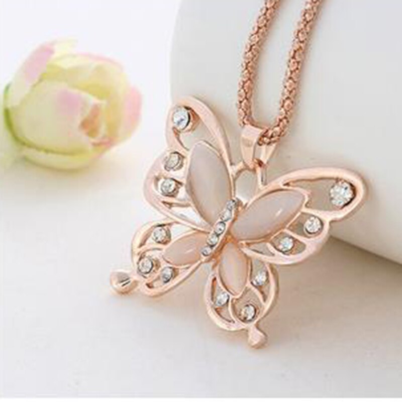 Gold Opal Butterfly Necklace