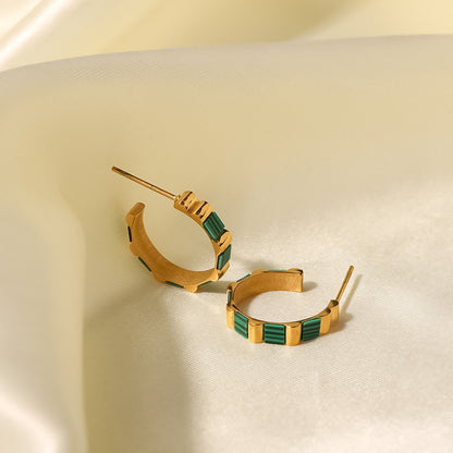 18k Gold C Shape Bamboo Earrings