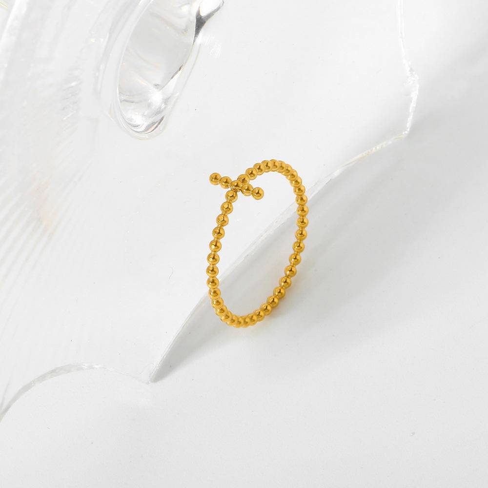 18K Gold Cross Beaded Ring