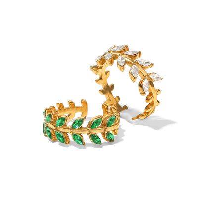 18K Gold  Green Leaf Ring