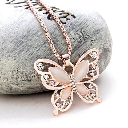 Gold Opal Butterfly Necklace