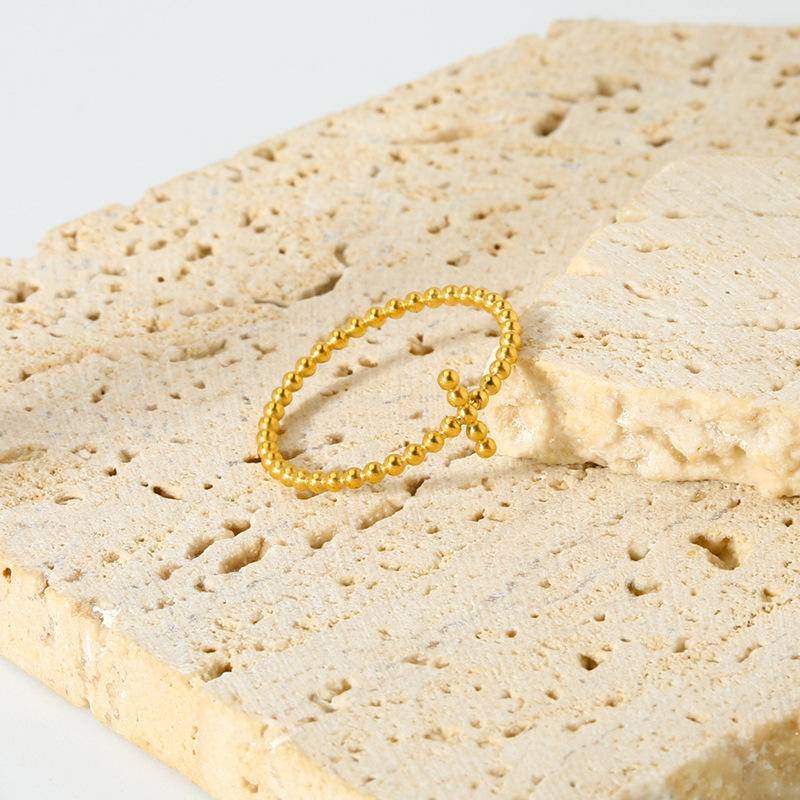 18K Gold Cross Beaded Ring