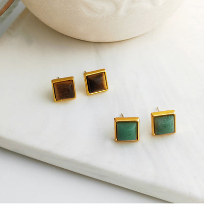 18k Square Gold Earrings