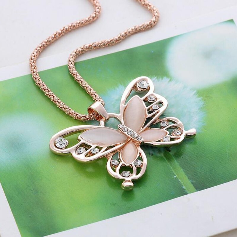 Gold Opal Butterfly Necklace