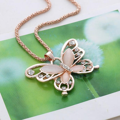Gold Opal Butterfly Necklace