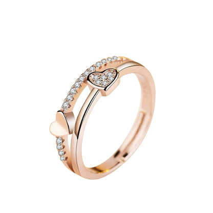 Double Hearts Open Ended Ring