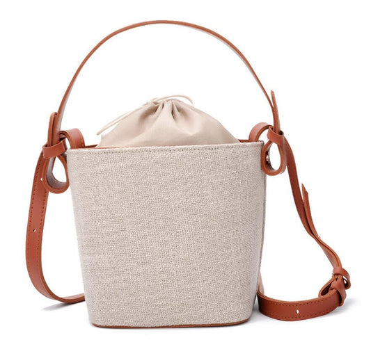 Mega Linen Bucket Shoulder Bag