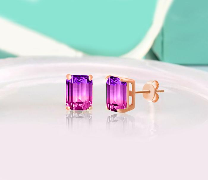 Little Girls Emerald Cut Pink Earrings 18K Rose Gold Plated