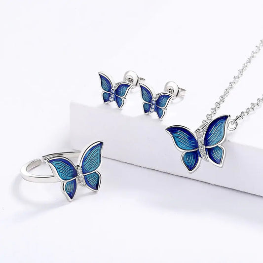Micro-Enamel Butterfly Necklace Set