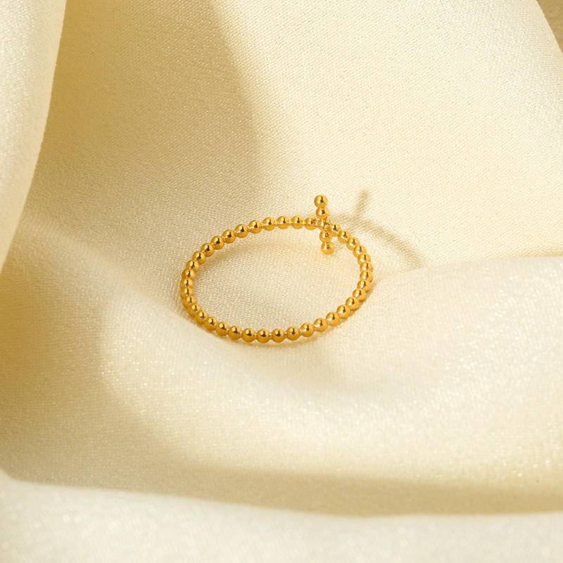 18K Gold Cross Beaded Ring