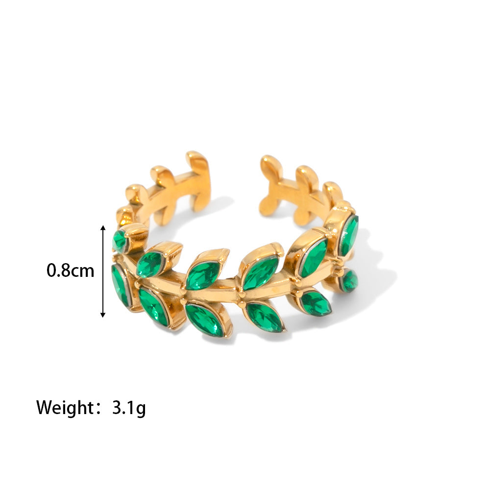 18K Gold  Green Leaf Ring