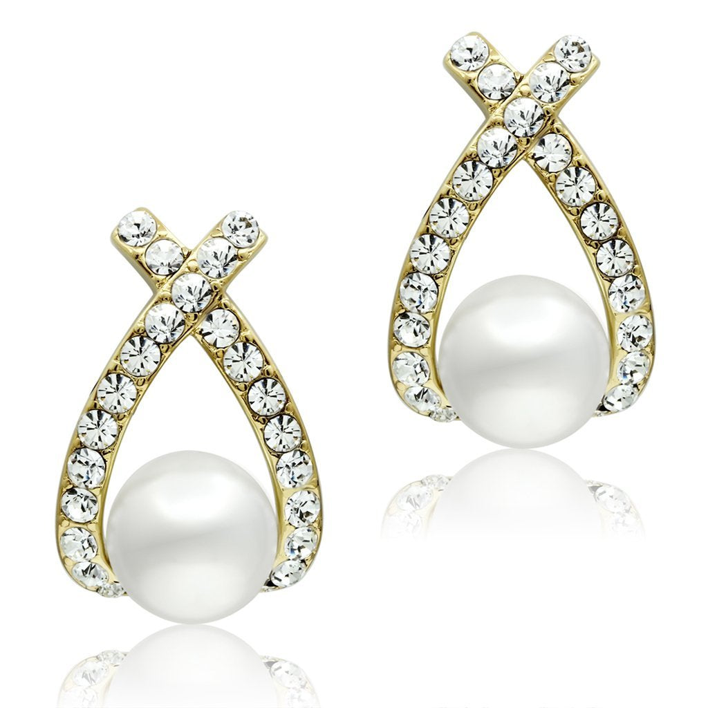 Gold  White Pearl Earrings