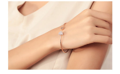 New Fashion Crystal Double Heart Bow Cuff Opening Bracelet